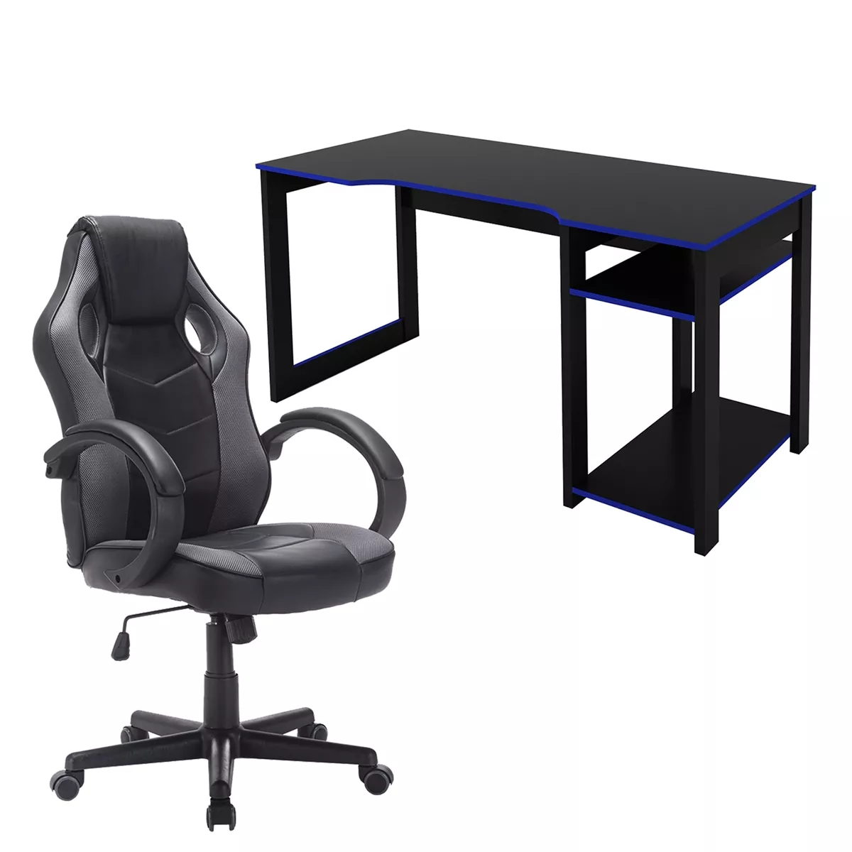 Mesa Computador Tecno Mobili Me4152 Preta/Azul + Cadeira Gamer Trevall
